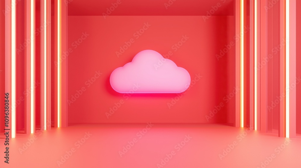 Poster anti tracking technology concepts. a vibrant pink cloud icon is displayed against a red background, 