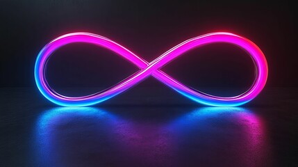 Neon Infinity Symbol Glows Brightly In Dark Space