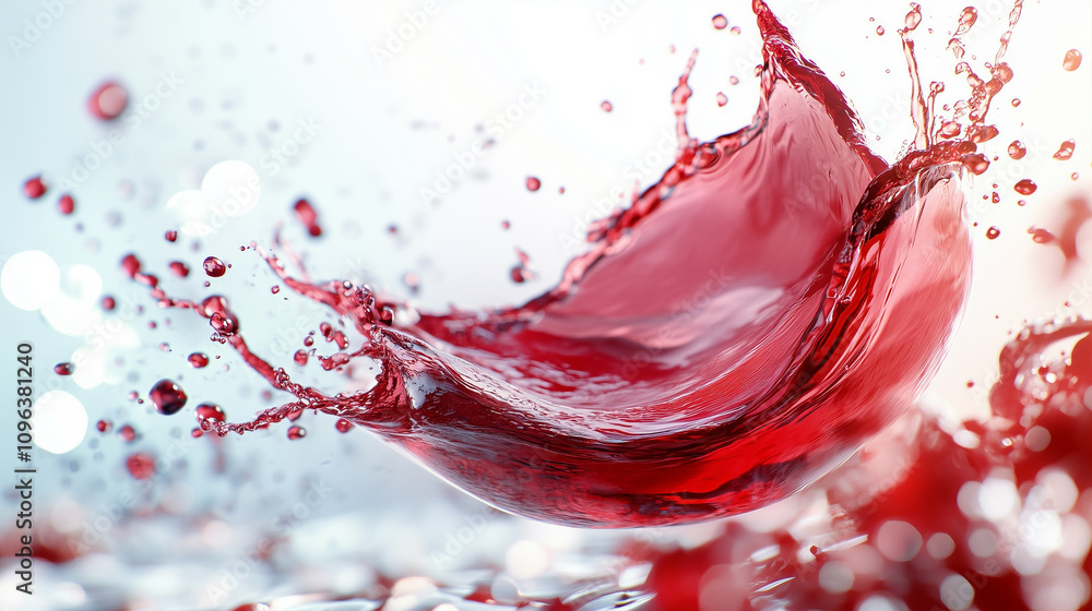 Poster splashing red wine with dynamic splash effect on a blurred background