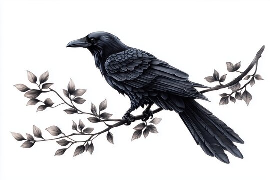 Detailed raven tattoo with intricate feather details