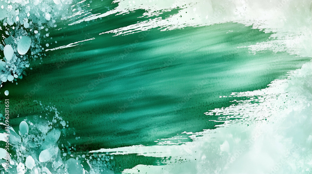 Poster abstract background design in green with texture and bubbles