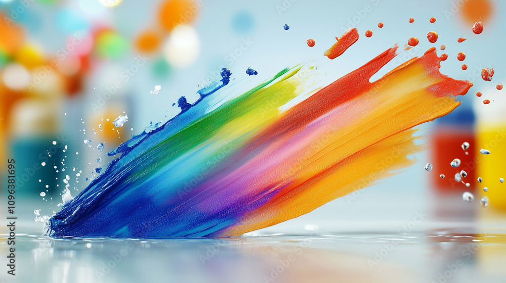 Poster splash of paint creating colorful design with vibrant patterns and artistic elements in dynamic form