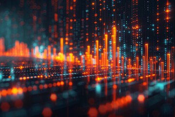 Fototapeta premium Digital data visualization with vibrant colors and light patterns in a futuristic setting