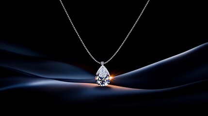 Fototapeta premium Elegant Pear Diamond Pendant Necklace on Velvet Luxury Jewelry