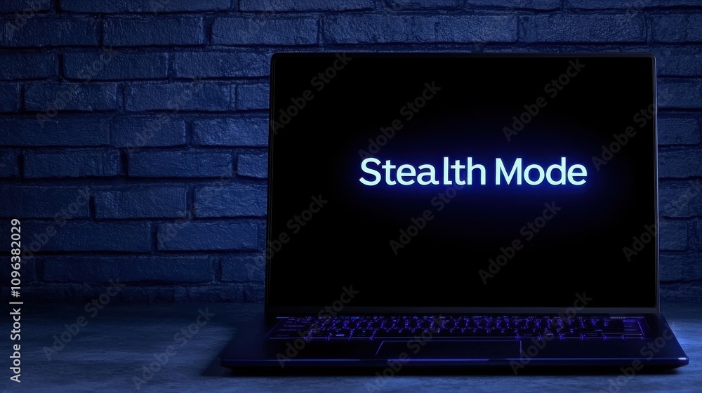 Poster anti tracking technology concepts. a dark image featuring a laptop screen displaying the text 