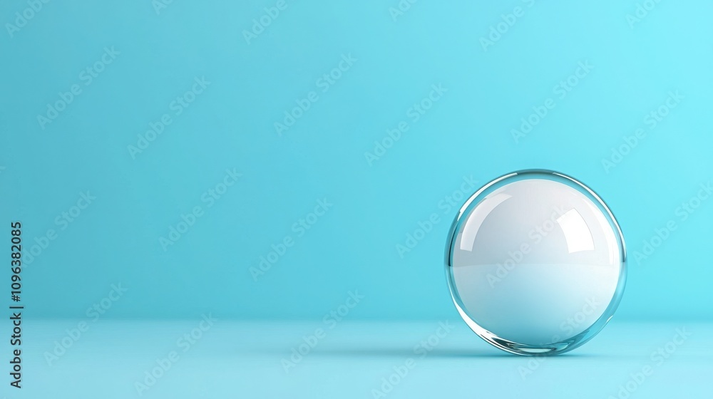 Poster anti tracking technology concepts. a sleek, transparent sphere rests on a soft blue background, crea