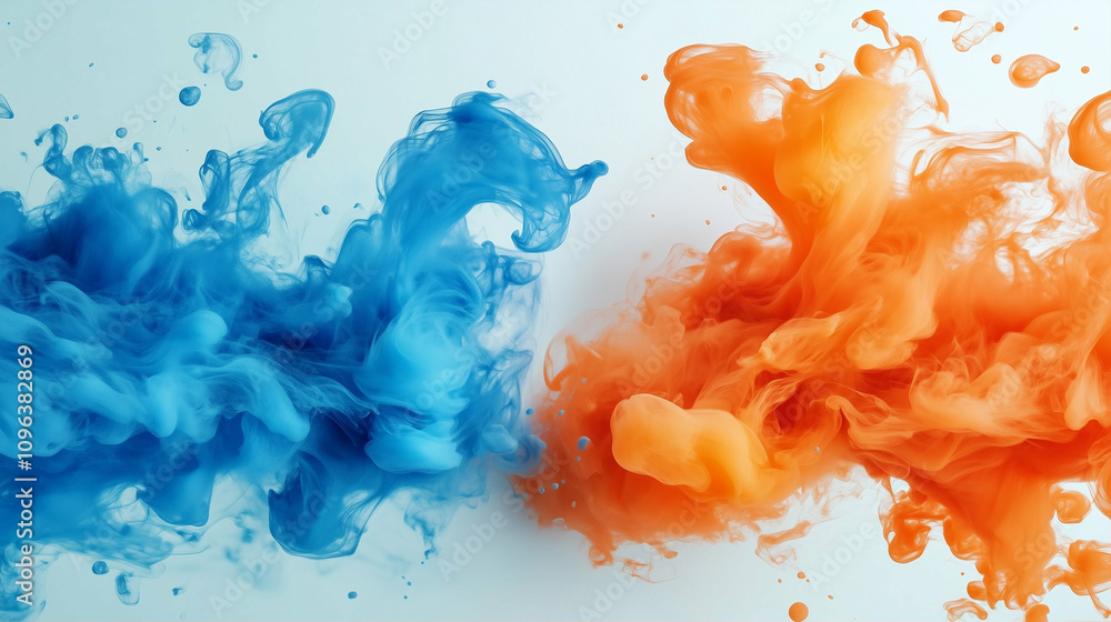 Poster ink and paint swirls with colorful background and ink splashes in fluid art style