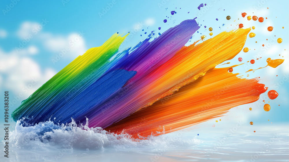 Poster color splash with vibrant hues creating abstract art in a dynamic energetic composition