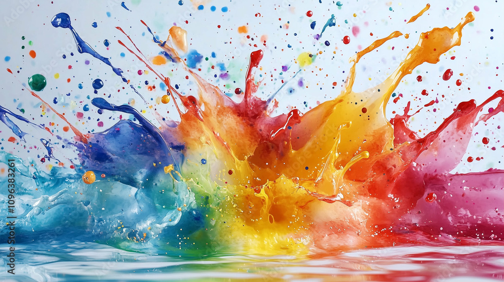 Poster paint splash with color explosion creating vibrant abstract background and dynamic texture
