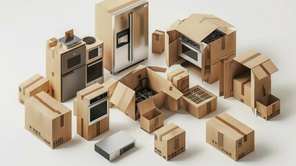 Household Appliances Packaged in Cardboard Boxes for Relocation