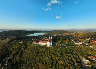 Tihany panoramic landscape with the abbey, lake Balaton, Hungary.