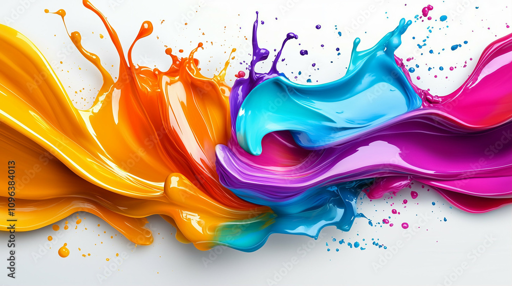 Poster paint fluid color splash in vibrant hues creating abstract design