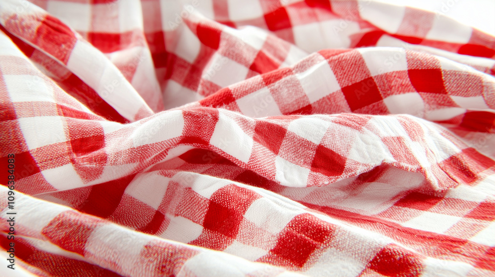 Poster tablecloth with red checkered pattern draped elegantly on surface showcasing vibrant design and text