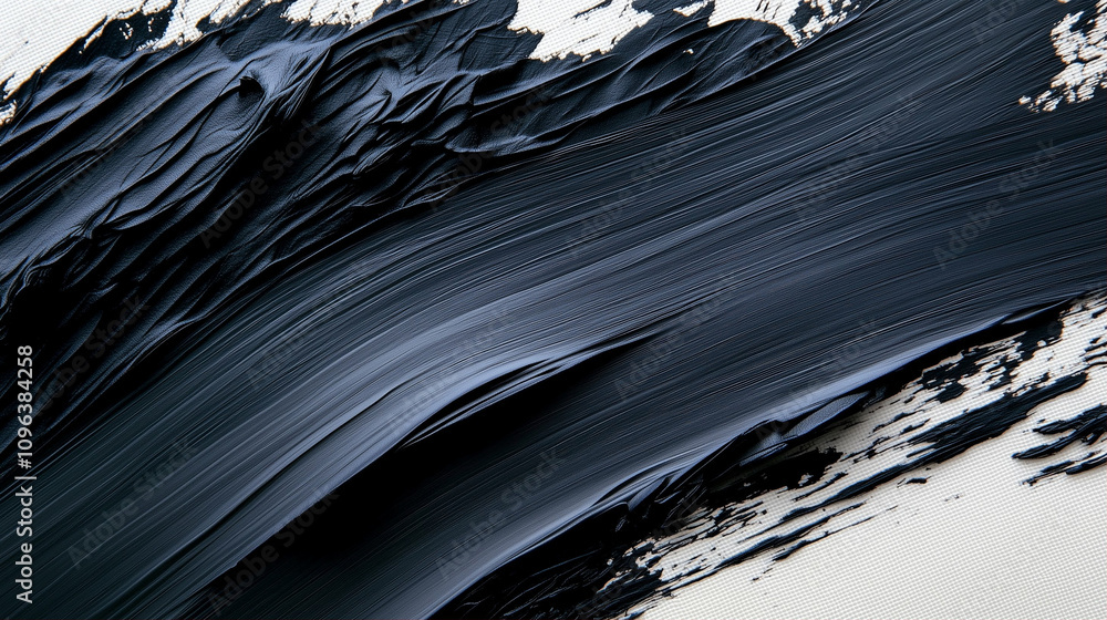 Poster paint stroke in abstract style with black paint on canvas creating visual texture and dynamic moveme