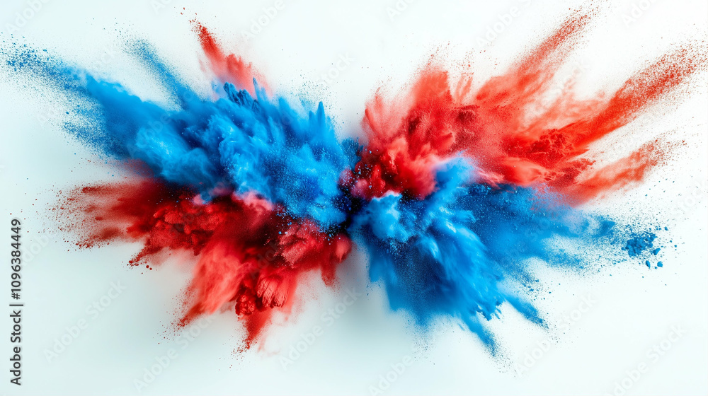 Aufkleber color powder explosion in vibrant blue and red creating a dynamic graphic design abstract background