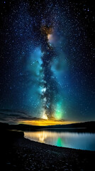 Obraz premium Beautiful auroras accompanied a huge and beautiful starry sky. A starry sky conceals nothing. The picture should have layers, a sense of depth, a sense of detail, high-definition.