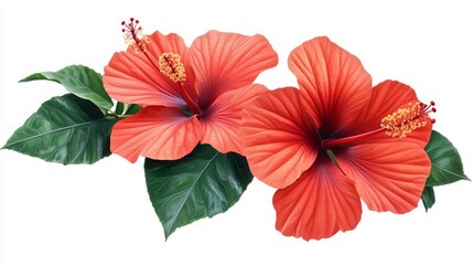 Obraz premium Stunning Hibiscus Flowers with Lush Green Leaves