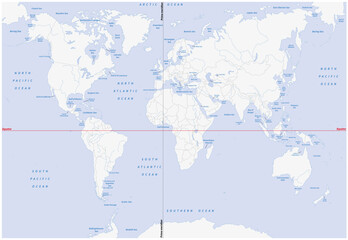 Detailed map of the world oceans and continents