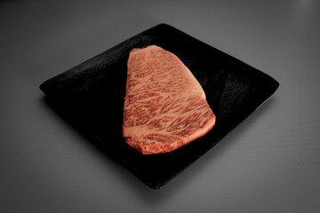 Wagyu A5 from Japan with Black and White background, sirloin steak raw