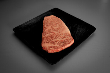 Wagyu A5 from Japan with Black and White background, sirloin steak raw