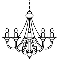 Fototapeta premium set of chandelier silhouette vector illustration line art transparent background