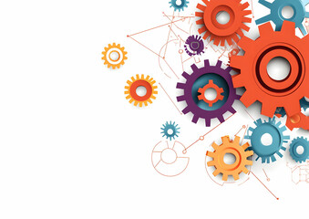 Colorful Simple Vector Illustration of Gears and Cogs on White Background