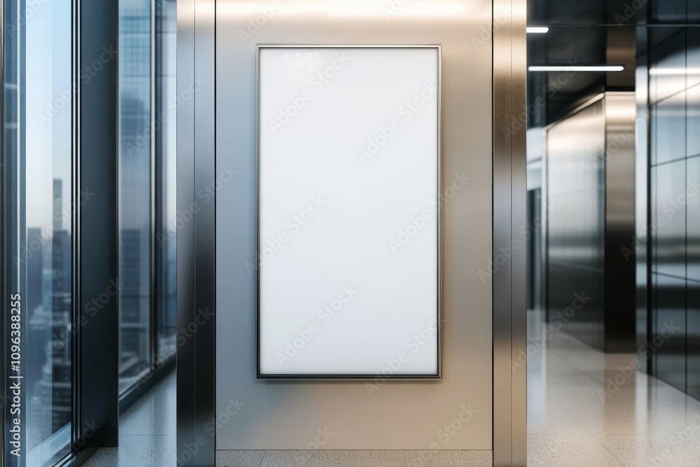 Poster use this modern vertical poster template to display your designs in a glasswalled elevator, enhancin