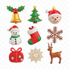abstract 3d christmas and holiday Icon set png design 