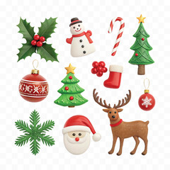 abstract 3d christmas and holiday Icon set png design 