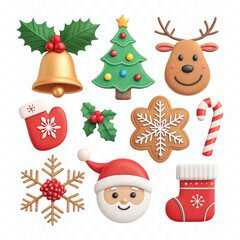 abstract 3d christmas and holiday Icon set png design 