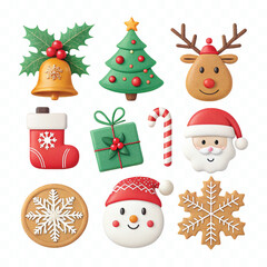 abstract 3d christmas and holiday Icon set png design 