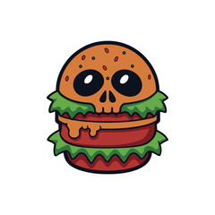 Cute Skull Burger Cartoon Vector Illustration - Fun and Quirky Design