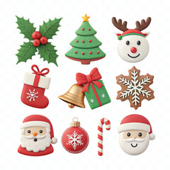 abstract 3d christmas and holiday Icon set png design 