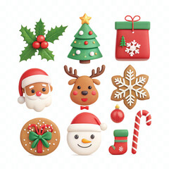 abstract 3d christmas and holiday Icon set png design 