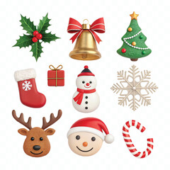 abstract 3d christmas and holiday Icon set png design 