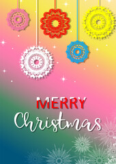 Christmas card. Decoration with snowflakes. Northern lights. Vector illustration