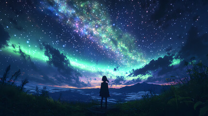 Obraz premium Beautiful auroras accompanied a huge and beautiful starry sky. A starry sky conceals nothing. The picture should have layers, a sense of depth, a sense of detail, high-definition.