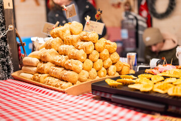 delicious fried smoked national cheese at the Christmas fair in Gdansk Poland