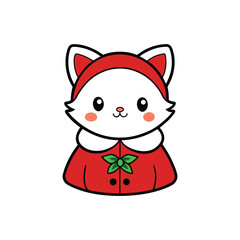 Charming Cat Wearing Santa Hat - Cute Christmas Cartoon Vector Design