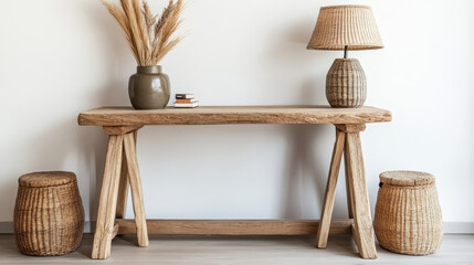 Wooden Table: Choose a simple design with a natural or lightly stained finish to highlight the wood grain.
