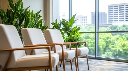 Fototapeta premium Modern Office Waiting Area Chairs Plants