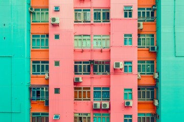 Fototapeta premium Fictional public housing project plan completed in bright pastel colors of modern art deco. Neural network ai generated art