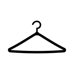 
Illustration showing a black icon of a clothes hanger in a closet, isolated on a white background