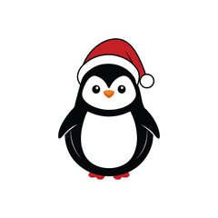 Festive Penguin Cartoon Vector - Santa Hat Holiday Illustration