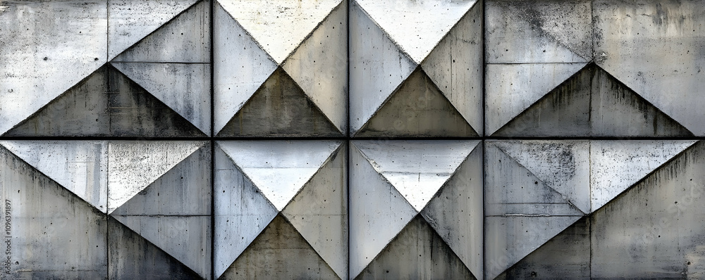 Poster geometric concrete wall texture: abstract background of gray and white pyramidal patterns in a seaml
