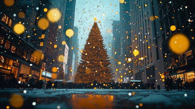 Times Square Christmas Celebration Illuminated Tree - Powered by Adobe
