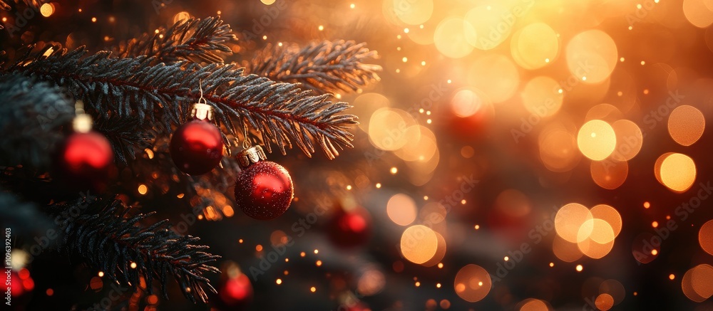 Poster festive christmas backdrop with a decorated tree and shimmering bokeh lights creating a warm and inv