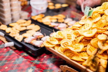 delicious fried smoked national cheese at the Christmas fair in Gdansk Poland