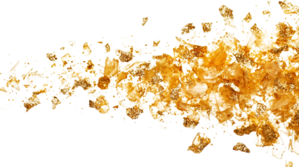 Golden confetti floating on transparent background
