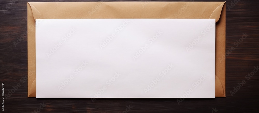Poster blank notes sheet kraft envelope on dark wooden surface flat lay overhead view for online shopping s